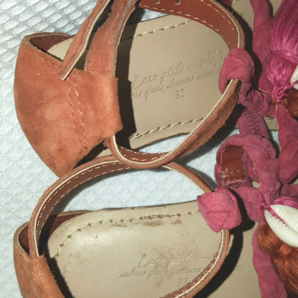 Zara Girls 27 9.5 Pink Orange Suede Tassel Sandals - Picture 7 of 8